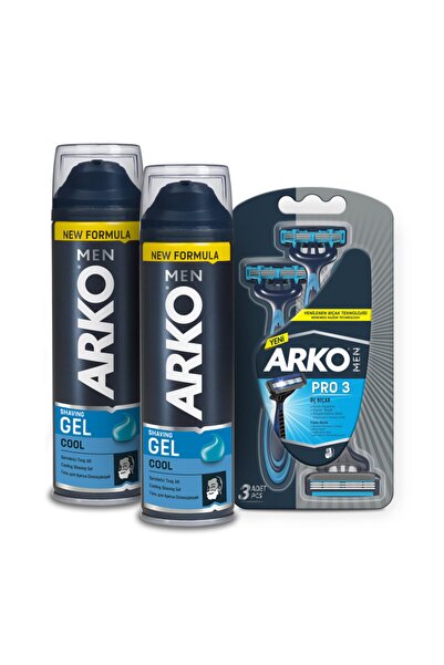 ARKO Men Cool Tıraş Köpüğü 2x200ml Ve Men T3 Tıraş Bıçağı 3'lü