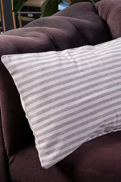vivamaison Single Special Design Gray Striped Plain Linen Throw Pillow Pillow Case 35x55 Cm