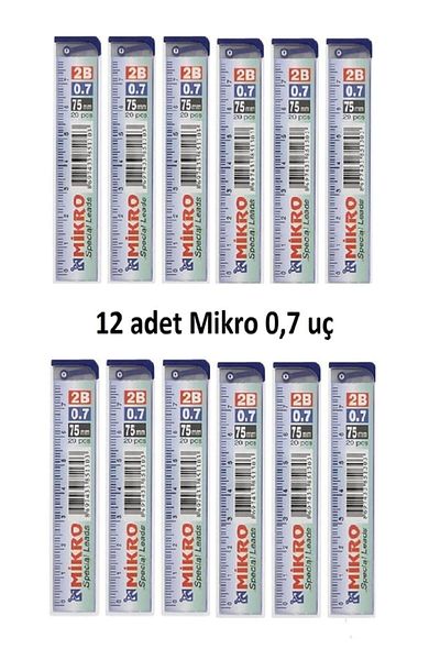 Mikro الحد الأدنى لرأس القلم 0.7 سن 2b مع مسطرة متدرجة - عبوة من 12 قطعة