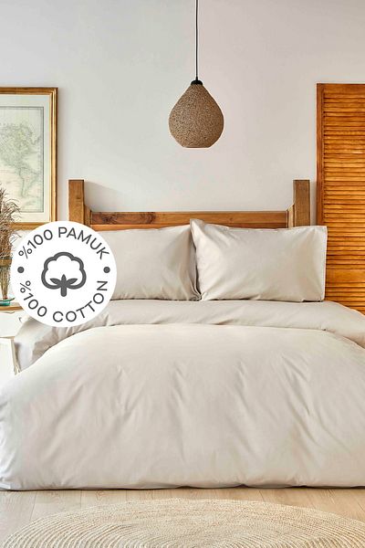 Karaca Home Back To Basic Beige Σετ Παπλωματοθήκης 100% Βαμβακερή μονή