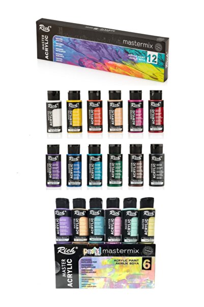 GLANCE Rich Master Mix 60 Cc Akrilik 12' Li (canlı Renkler) + 6'lı (pastel Re...