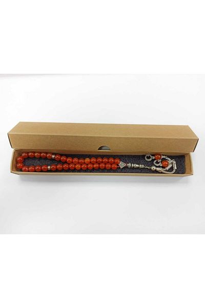 Yüksel Boncuk 8mm Red Agate Natural Stone Alpaca Prayer Beads - With Spare String and Knot Hiding Gift