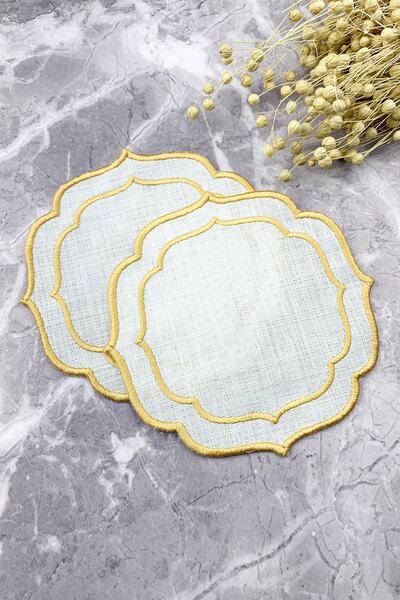 WEARE2 منديل كوكتيل مطرز بلف مزدوج ذهبي اللون مكون من قطعتين