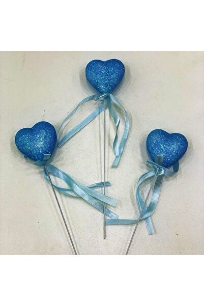 Nikah Şekeri Market Köpük Kalp Çubuklu Strafor Mavi Bebek Ve Pasta Süsleme 12...