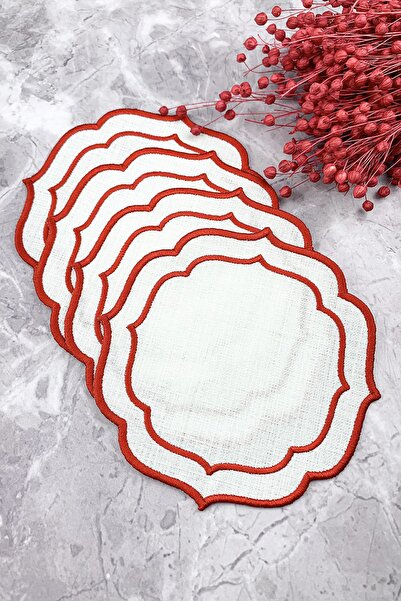 WEARE2 Șervețele de cocktail, roșii, brodate cu înfășurare dublă, pachet de 4