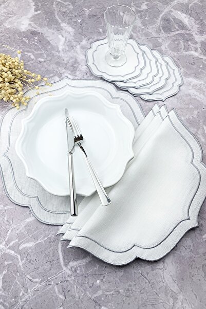 WEARE2 Set de 8 piese de șervețele americane și de cocktail, brodate, în două...