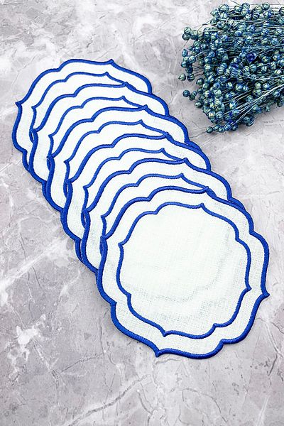 WEARE2 Blue Colored Double Wrap Embroidered 6-Piece Cocktail Napkins