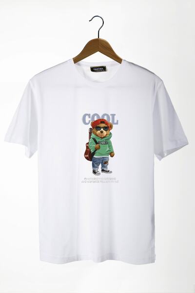 COLLIE Tricou de bază cu potrivire confortabilă, alb, cu imprimeu cu ursuleț ...