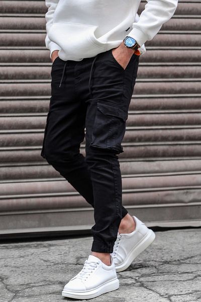 Madmext Schwarze Slim-Fit-Cargotaschenhose für Herren 5695