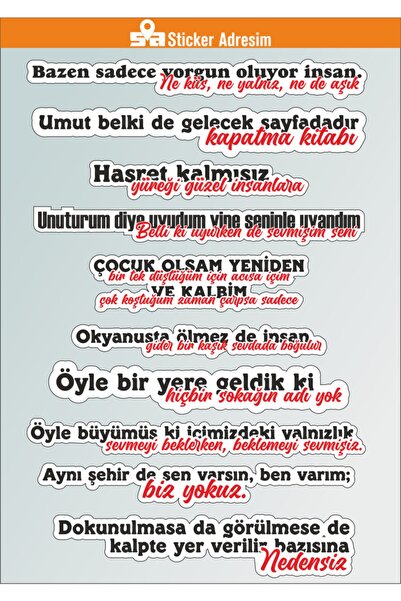 Sticker Adresim Cemal Süreya Sözleri Sticker Seti - Planner - Ajanda - Bullet...