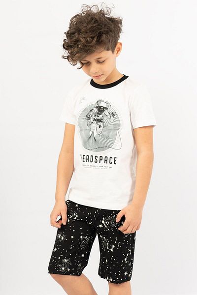 VİENETTA 012234-0505 Set pijama albă pentru băieți cu pantaloni scurți cu mâneci scurte