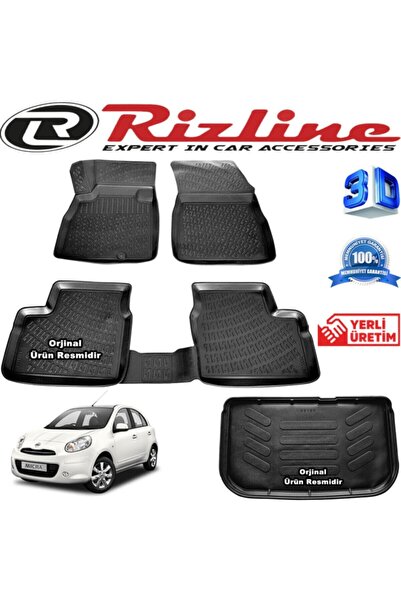 Rizline NİSSAN MİCRA RİZLİNE 3D Paspas + RİZLİNE 3D Bagaj Havuzu 2011 - 2016 ...