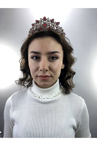 Hobigram Sophia Red Crystal Stone Henna și Coroana de Mireasă – Bandă de păr, Design Elegant, Accesoriu pentru Femei