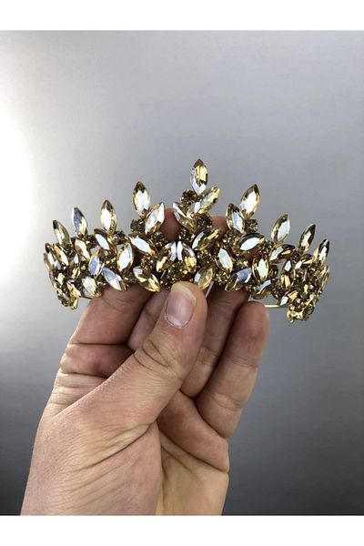 Hobigram Coroana de mireasa Sara Model Henna si Mireasa de culoare aurie - Design special, Accesoriu, Producție de calitate, Stil atrăgător
