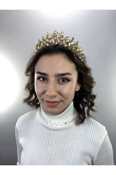 Hobigram Coroana de mireasa Sara Model Henna si Mireasa de culoare aurie - Design special, Accesoriu, Producție de calitate, Stil atrăgător