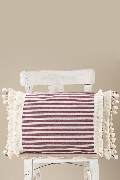 vivamaison Față de pernă de in ciucuri cu dantelă roșie claret cu design special unic, 35x55 cm