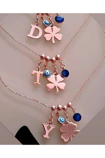 Hülya Gümüş Erdek Mineli Nazar Boncuklu Altın Işçiliği M Ve B Iki Harfli 925 Ayar Gümüş Kolye