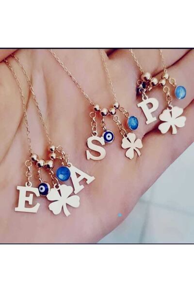 Hülya Gümüş Erdek Mineli Nazar Boncuklu Altın Işçiliği M Ve B Iki Harfli 925 Ayar Gümüş Kolye