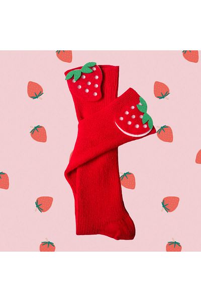 Dobby&Lumos Kids Baby Girl Strawberry Patterned Red Knee Socks 2 Pack Economical Pack 0-3 Years