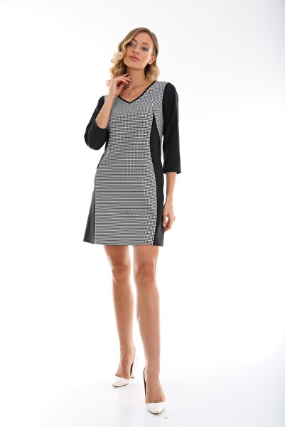 etselements Μίνι φόρεμα γραφείου με λαιμόκοψη V με μανίκια τριών τετάρτων