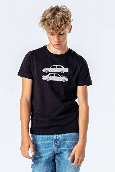 QIVI Tofaşk Şahin Araba Baskılı Unisex Çocuk Siyah Sweatshirt