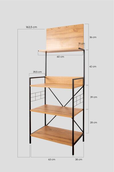 Mudesa Metal Ahşap Fırın Rafı Dekoratif Kahve Rafı Mutfak Bangosu Mikrodalga Fırın Dolabı