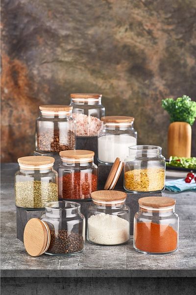 FBZhome 9 Pieces 300 ml Glass Spice Jar with Bamboo Lid Storage Container Spice Rack