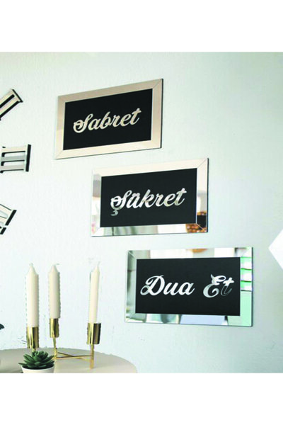 HYL 3d Sabret Şükret Dua Et 3'lü Set (26*16) Gümüş