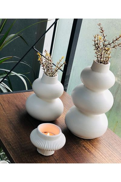 thiramis homeconcept Set of 2 Bubble Vase and Striped Candle Holders