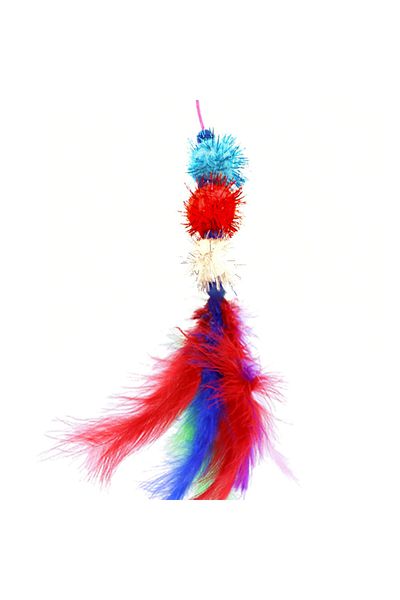 Patiderm Furry Cat Fishing Rod Wooden Handle Pompom Cat Toy 50cm