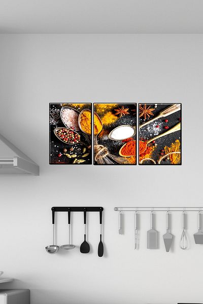 HYL Modern Kitchen Spices 3 Piece Wall Painting High Resolution UV Printing Technique 30x20