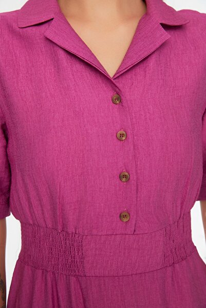 Trendyol Collection Śliwkowa sukienka midi z kołnierzykiem koszuli w kształcie litery A TWOSS21EL1023