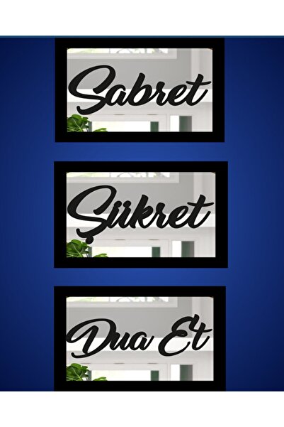 GİZEM SHOP 3d Sabret Şükret Dua Et 3'lü Set Gümüş Ayna (26*16) Gümüş