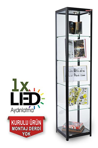 TEDA Camlı Vitrin - Camlı Dolap - Camlı Koleksiyon Vitrini - Cam Raf - Kurulu Ürün 175x30x30