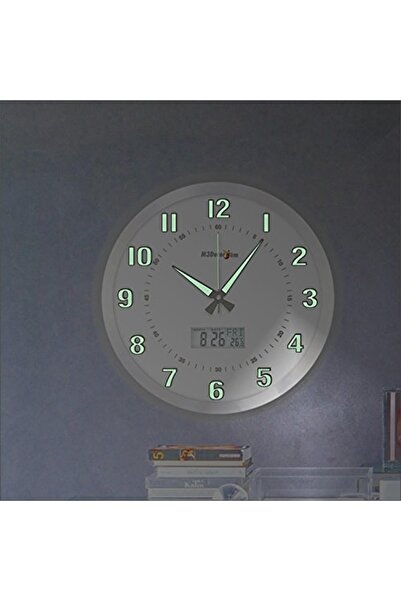 M3DECORİUM Tarihli Termometreli 40 Cm Aluminyum Kasa Büyük Dev Fosforlu Sessiz Kayar Saniyeli Duvar Saati