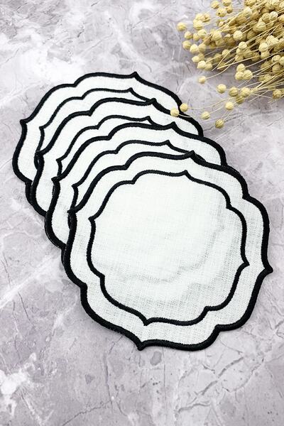 WEARE2 منديل كوكتيل مطرز بطبقة مزدوجة باللون الأسود مكون من 4 قطع