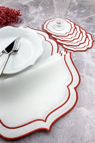 WEARE2 طقم مكون من 8 قطع من مفارش الأطباق ومنديل الكوكتيل المطرز بلف مزدوج با...