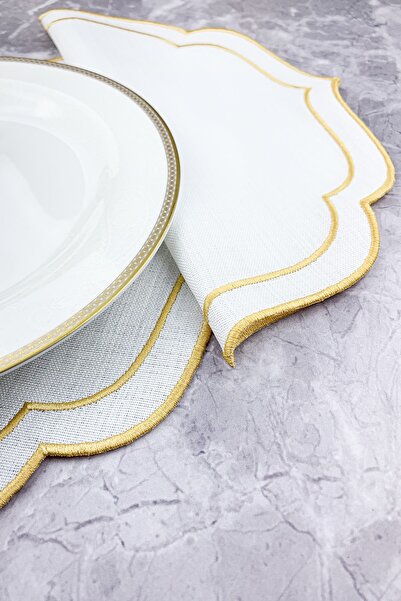 WEARE2 مفرش أطباق مطرز بلف مزدوج ذهبي اللون مكون من قطعتين