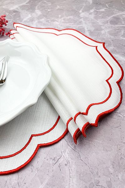 WEARE2 Red Colored Double Wrap Embroidered 4-Piece Placemats