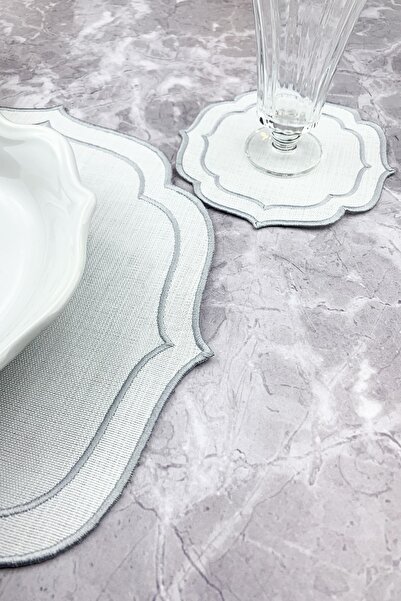 WEARE2 Set de 2 piese cu broderie dublă înfășurată, de culoare gri, șervețele...