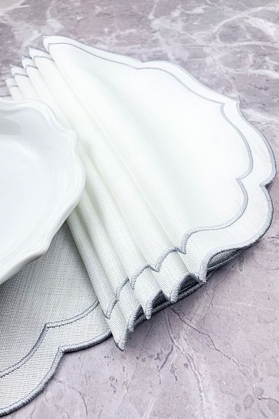 WEARE2 Gray Colored Double Wrap Embroidered 6-Piece Placemats