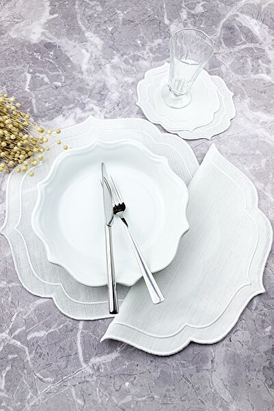 WEARE2 Білий набір із 4 килимків та коктейльних серветок з подвійною вишивкою