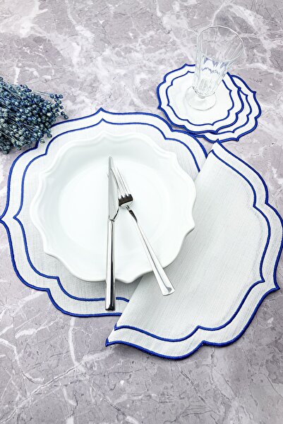 WEARE2 Set de 4 piese de șervețele americane și de cocktail, brodate, înfășur...