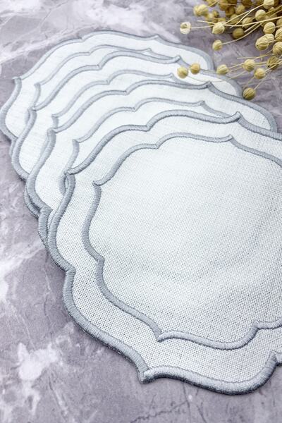 WEARE2 Șervețele de cocktail, culoare gri argintiu, brodate cu înfășurare dub...