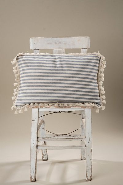vivamaison Față de pernă cu pompon din in, cu design special, cu dungi gri, 35x55 cm