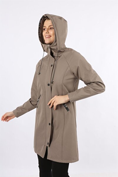 Banadamoda Koyu Bej Kapüşonlu Fermuarlı Cepli Double Face Trend Mont Parka