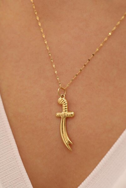 MİLET KUYUMCULUK 14 Ayar Altın Zülfikar Kılıç Ince Aynalı Zincir Kolye