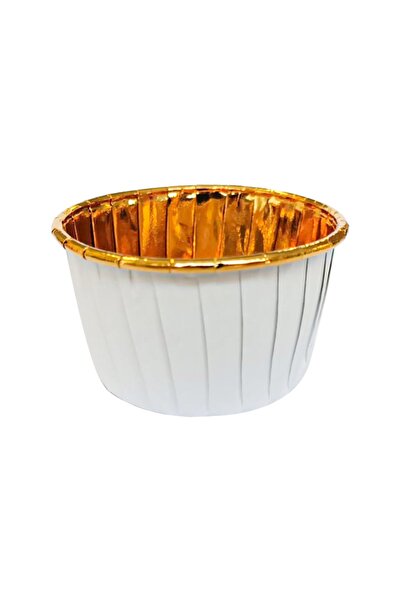PARTİADA Muffin Kek Kalıbı Metalik Beyaz Gold 10 Adet 5x3.9 Cm