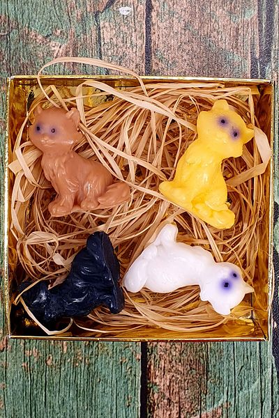 FANTASTİK SANAT ATÖLYESİ Decorative Gift Cats 4-Piece Decorative Powder Scented Bath and Hand Soap Set
