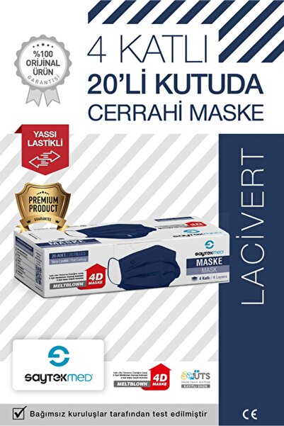 SAYTEKMED Lacivert Çift Kat Meltblown / Iki Maske Gücünde 4 Katlı Maske (20 Adet/1 Kutu)